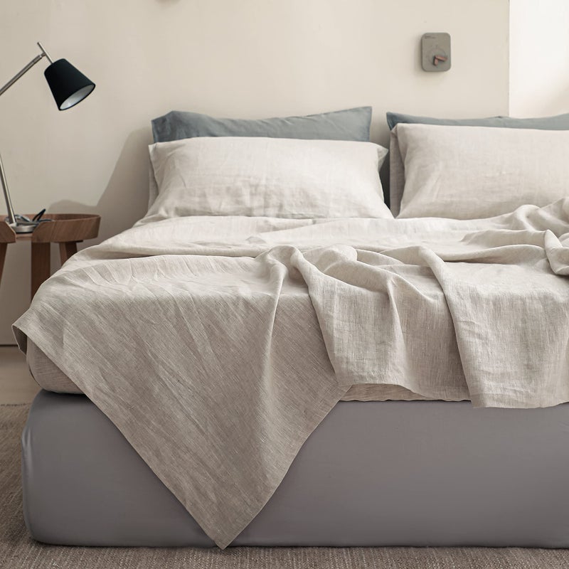 Simple&Opulence 100% Linen Fitted Sheet Full(1 Piece), 14 Inch Deep Pocket Mattress Cover Natural French Flax Stone Washed Farmhouse Soft Breathable Bottom Sheets-Linen - Image 4